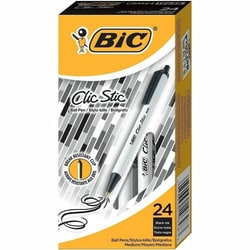 Enterprise Technology Solutions&nbsp;Bic  Clic Stic Pen, Medium Point, 24/BX, Black Ink/White Barrel