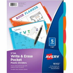 Enterprise Technology Solutions&nbsp;Avery  Write-On Dividers w/Pocket,5-Tab,9-1/4