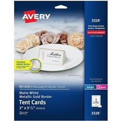 Enterprise Technology Solutions&nbsp;Avery  Place Cards,Tent,w/Gold,Print,65lb/176gsm,2