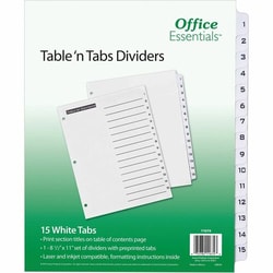 Enterprise Technology Solutions&nbsp;Avery  Index Dividers, w/TOC, 1-15 Tab, 1 Set, Black/White,