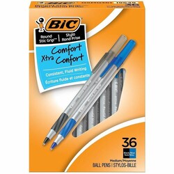 Enterprise Technology Solutions&nbsp;Bic  Round Stic Pen,Comfort Grip,Nonrefill,Med Pt, 36/BX, AST Ink