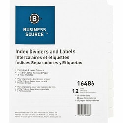 Enterprise Technology Solutions&nbsp;Business Source  Index Dividers, 3HP, 12-Tab, 25 Sets/BX, 8-1/2