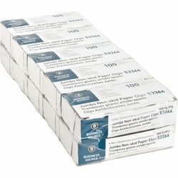 Enterprise Technology Solutions&nbsp;Business Source  Paper Clips, Jumbo, Nonskid, 100/BX, 10BX/PK, Silver