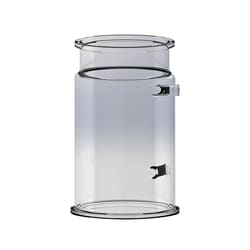 Ace Glass, Inc.&nbsp;100L jacketed filter reaction vessel with 400mm ID flange top and 400mm ID bore-thru opening. Jacket extends into the 450mm ID KF flange bottom. Equipped with 1.5in beaded pipe inlet and outlet connections for fluid circulation.