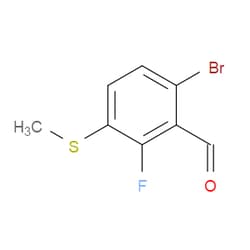 Aobchem&nbsp;6-Bromo-2-fluoro-3-(methylthio)benzaldehyde | ≥97% | CAS 2643368-08-3 | C8H6BrFOS | 500mg