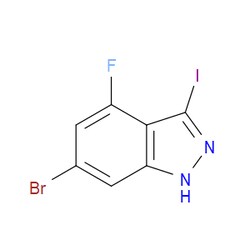 Aobchem&nbsp;6-Bromo-4-fluoro-3-iodo-1H-indazole | ≥97% | CAS 887568-00-5 | C7H3BrFIN2 | 250mg