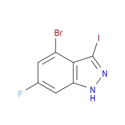 Aobchem&nbsp;4-Bromo-6-fluoro-3-iodo-1H-indazole | ≥97% | CAS 887567-87-5 | C7H3BrFIN2 | 1g