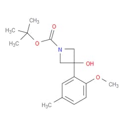 Aobchem&nbsp;1 1-Dimethylethyl 3-hydroxy-3-(2-methoxy-5-methylphenyl)-1-azetidinecarboxylate | ≥95% | CAS 1498368-17-4 | C16H23NO4 | 250mg