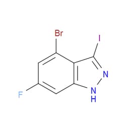 Aobchem&nbsp;4-Bromo-6-fluoro-3-iodo-1H-indazole | ≥97% | CAS 887567-87-5 | C7H3BrFIN2 | 250mg