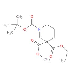 Aobchem&nbsp;1-(1 1-Dimethylethyl) 3-ethyl 3-methyl 1 3 3-piperidinetricarboxylate | ≥95% | CAS 1624302-00-6 | C15H25NO6 | 500mg