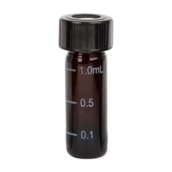 Chemglass Life Sciences&nbsp;1mL Amber Graduated High Recovery Vial with 13-425 Black Phenolic Open Top Cap and Red PTFE/Silicone Septa, 13mm OD x 41mm Height