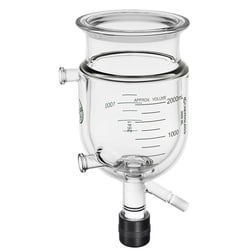 Chemglass Life Sciences&nbsp;2000mL Reaction Vessel, Jacketed, Graduated, 150mm Flange, Flat Flange Inlet/Outlet, 0-25 Drain Valve