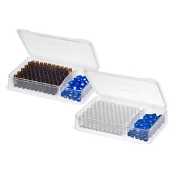 Chemglass Life Sciences&nbsp;Pack, Blue Bonded Closure and Vial, Glass, 2.0mL, 9mm Thread, Clear, 12 x 32mm, PTFE/Silicone Septa with Slit