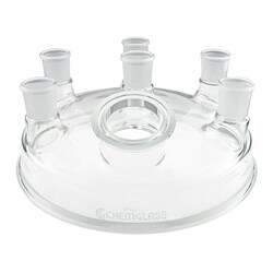 Chemglass Life Sciences&nbsp;400mm Reaction Vessel Lid, 7-Neck, 45/50 CN, (4) 45/50 SNs, (2) 80mm O-ring Flange SNs