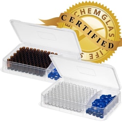 Chemglass Life Sciences&nbsp;Certified Pack, 2.0mL Clear with Grad Spot 12x32 9mm Thread Large Opening Vial and 0.040