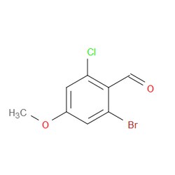 Aobchem&nbsp;2-Bromo-6-chloro-4-methoxybenzaldehyde | 97% | CAS 2090129-19-2 | C8H6BrClO2 | 250mg