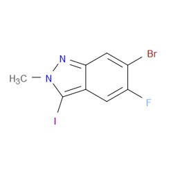 Aobchem&nbsp;6-Bromo-5-fluoro-3-iodo-2-methyl-2H-indazole | 97% | CAS 3031789-02-0 | C8H5BrFIN2 | 500mg