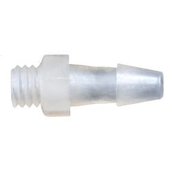 Cole-Parmer&nbsp;Threaded to Hose Barb Fitting, Straight Adapter, Natural Kynar, Cleanroom Packed, 10-32 UNF x 1/8