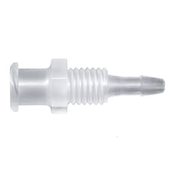 Cole-Parmer&nbsp;Luer to Hose Barb Fitting, Straight Adapter, Animal-Derivative-Free Polypropylene, Cleanroom Packed, Panel-Mount Female Luer x 3/32