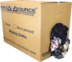 MSC&nbsp;PRO-SOURCE PS-R010-C12-50 Reclaimed Cotton Polishing and Dust Cloths Assorted Colors, Flannel, Low Lint, 50 Lbs. at 3 to 4 per Pound, Box