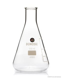 Foxx Life Sciences Borosil® Narrow Mouth Erlenmeyer Conical Flasks with Interchangeable Glass Stopper 29/32, 1L (1000mL), 10/CS