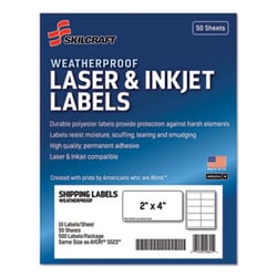 Enterprise Technology Solutions&nbsp;Weatherproof Mailing Labels, Laser Printers, 2 X 4, White, 10/Sheet, 50 Sheets/Pack