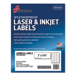 Enterprise Technology Solutions&nbsp;Weatherproof Mailing Labels, Laser Printers, 1 X 2.63, White, 30/Sheet, 50 Sheets/Box