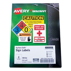 Enterprise Technology Solutions SKILCRAFT AVERY Surface Safe Sign Labels, 3.5 x 5, White, 4/Sheet, 15 Sheets/Box