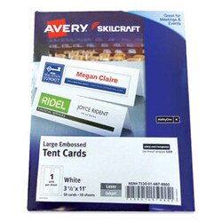 Enterprise Technology Solutions Skilcraft/Avery Tent Cards, White, 3.5 X 11, 1 Card/Sheet, 50 Cards/Box