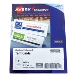 Enterprise Technology Solutions Skilcraft/Avery Tent Cards, White, 2.5 X 8.5, 2 Cards/Sheet, 100 Cards/Box