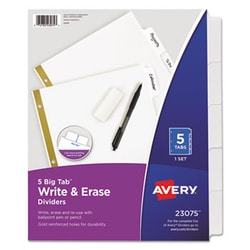 Enterprise Technology Solutions Write & Erase Big Tab Paper Dividers, 5-Tab,