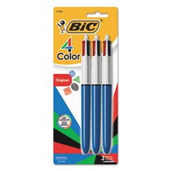 Enterprise Technology Solutions&nbsp;4-Color Retractable Ballpoint Pen, 1 Mm, Black/Blue/Green/Red Ink, Blue Barrel, 3/Pack