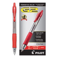 Enterprise Technology Solutions&nbsp;G2 Premium Retractable Gel Pen, Ultra-Fine 0.38 Mm, Red Ink, Clear/Red Barrel