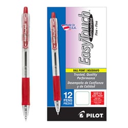 Enterprise Technology Solutions&nbsp;Easytouch Retractable Ballpoint Pen, Fine 0.7Mm, Red Ink, Clear Barrel, Dozen