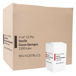 Med Vet International Sterile Gauze, 4" X 4", 12-Ply, 2'S, 1200/Cs, Quantity: