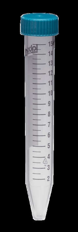Perkin Elmer US LLC 15 mL Graduated Conical Bottom SuperClear Tubes with Teal Flat Caps Included, Qty. 500