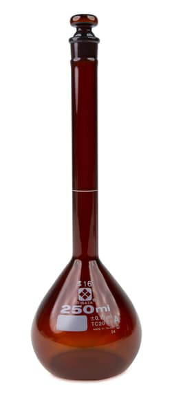 Vee Gee&nbsp;Volumetric Flask, Amber, Class A, Glass Stopper, 200 mL