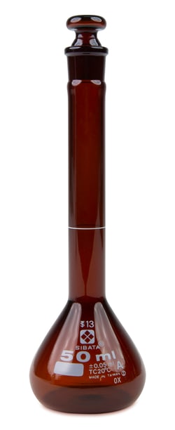 Vee Gee&nbsp;Volumetric Flask, Amber, Class A, Glass Stopper, 50 mL
