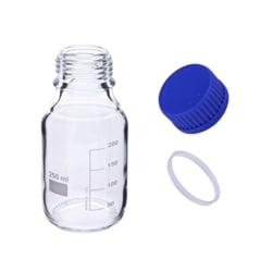 Microsolv Technology Corporation&nbsp;Bottle, HPLC Mobile Phase Storage, Glass, Clear, 250ml, Screw Top, GL45 Threads. 1 EA.