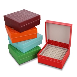 Alkali Scientific FlipTop™ Carboard Freezer Box with Attached Hinged Lid, 100-place, Assorted Colors, 5/cs