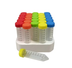 Alkali Scientific&nbsp;50 ml, Centrifuge Tubes w/ flat rainbow screw caps, sterile, 25 per foam rack, 500/Case