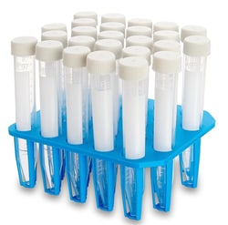 Alkali Scientific CellPro™ 15mL Marker Conical Tubes, Centrifuge Tubes, Conical Bottom with White Screw Caps, Sterile, Racked (Recyclable), 25/Rack, 500/cs