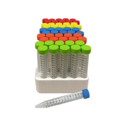 Alkali Scientific 15 ml,Centrifuge Tubes w/ flat rainbow screw caps, sterile, 50 per foam rack, 500/Case