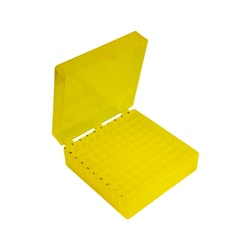 Alkali Scientific&nbsp;Tube Storage Box: Hinged Lid, Yellow, 100 x 1.5mL, 5/pk