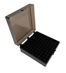 Alkali Scientific Tube Storage Box: Hinged Lid, Black, 100 x 1.5mL, 5/pk