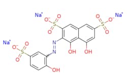 eMolecules​&nbsp;Ambeed / 45-Dihydroxy-3-[(2-hydroxy-5-sulfophenyl)azo]-27-Naphthalenedisulfonic acid trisodium salt / 5g / 642081224 / A760027 /  / 3270-25-5 / [null] / 586.400 / C16H9N2Na3O12S3