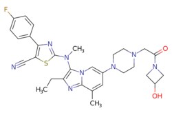 eMolecules​ Ambeed / 2-((2-Ethyl-6-(4-(2-(3-hydroxyazetidin-1-yl)-2-oxoethyl)piperazin-1-yl)-8-methylimidazo[12-a]pyridin-3-yl)(methyl)amino)-4-(4-fluorophenyl)thiazole-5-carbonitrile
