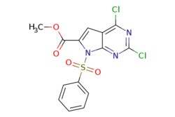 eMolecules​&nbsp;1638767-60-8 | methyl 7-(benzenesulfonyl)-2,4-dichloro-7H-pyrrolo[2,3-d]pyrimidine-6-carboxylate | Pharmablock | MFCD27987430 | 386.200 | C14H9Cl2N3O4S | 97.000 | COC(=O)c1cc2c(Cl)nc(Cl)nc2n1S(=O)(=O)c1ccccc1 | 25mg | 713709358