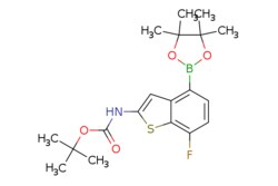 eMolecules​&nbsp;Synthonix / tert-butyl N-[7-fluoro-4-(4455-tetramethyl-132-dioxaborolan-2-yl)-1-benzothiophen-2-yl]carbamate / 10mg / 794075929 / AC80818 /  / 2886012-49-1 / [null] / 393.280 / C19H25BFNO4S