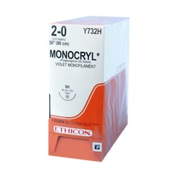 Med Vet International Ethicon Monocryl Suture, Size 2-0, SH, 36"", 36/Box,